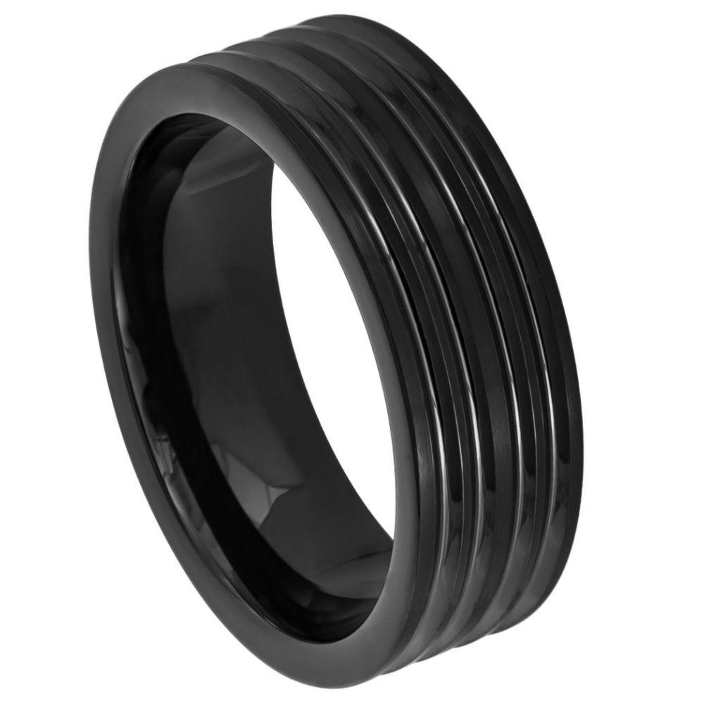 Black IP Plated with Grooved Lines - 8mm - Le Vive Jewelry in Riverside