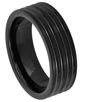Black IP Plated with Grooved Lines - 8mm - Le Vive Jewelry in Riverside