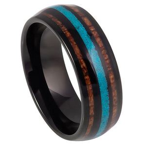 Black IP Plated with Koa Wood & Crushed Turquoise Inlay - 8mm - Le Vive Jewelry in Riverside
