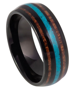 Black IP Plated with Koa Wood & Crushed Turquoise Inlay - 8mm - Le Vive Jewelry in Riverside