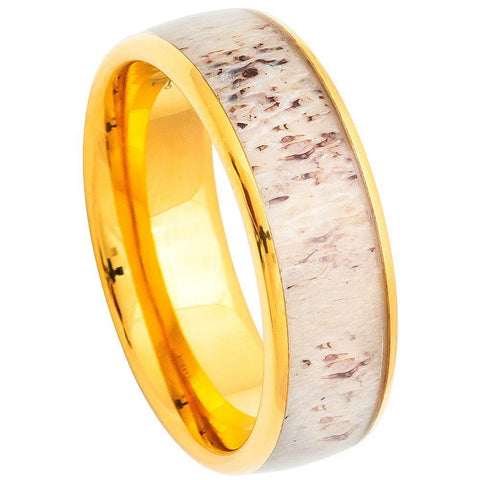 Domed Yellow Gold IP Plated Real Deer Antler Inlay - 8mm - Le Vive Jewelry in Riverside