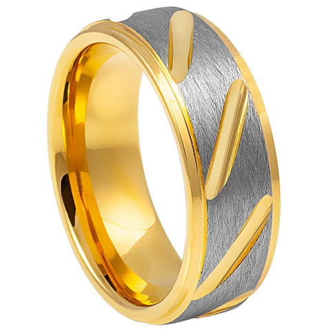 Two-tone Gray & Yellow IP Plated Notched Ring - 8mm - Le Vive Jewelry in Riverside
