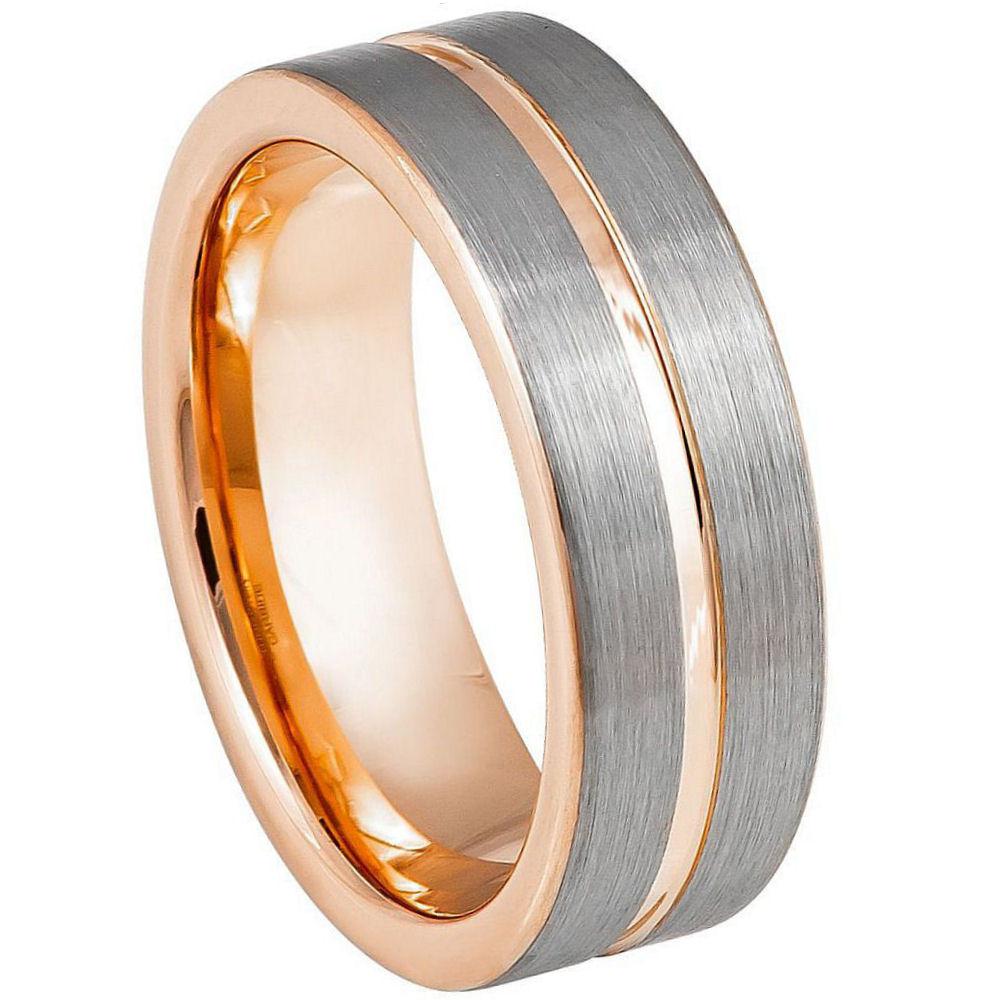 Rose Gold IP Plated Inside & Groove Brushed Center - 8mm - Le Vive Jewelry in Riverside