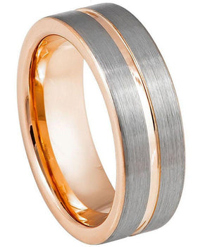 Rose Gold IP Plated Inside & Groove Brushed Center - 8mm - Le Vive Jewelry in Riverside