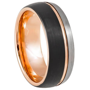 Three-tone Natural, Rose Gold & Black IP Plated Groove - 8mm - Le Vive Jewelry in Riverside