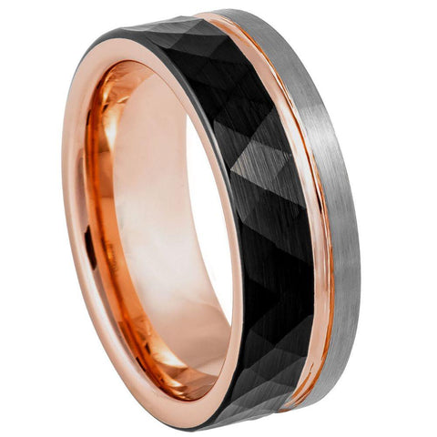 Three-tone Natural, Rose Gold & Hammered Black IP Plated Groove - 8mm - Le Vive Jewelry in Riverside