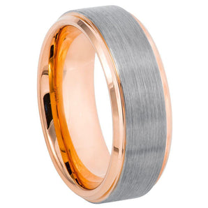 Two-tone Rose Gold IP Plated Beveled Edge & Brushed Finish - 8mm - Le Vive Jewelry in Riverside