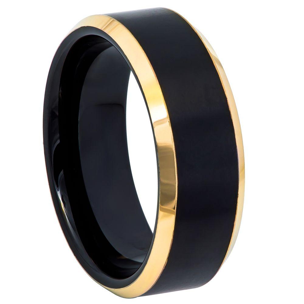 Black & Yellow Gold IP Brushed Center Beveled Edge - 8mm - Le Vive Jewelry in Riverside