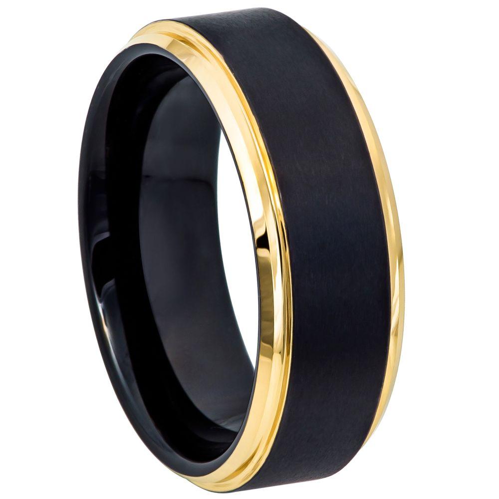 Black & Yellow Gold IP Brushed Center Step Edge - 8mm - Le Vive Jewelry in Riverside