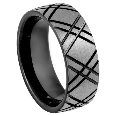 Double X carved design Black IP Plated Inside - 8mm - Le Vive Jewelry in Riverside