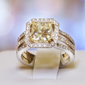 Fancy Yellow Diamond 2.06 Carat Princess Cut 18 Karat White Gold Ladies Ring Custom Made by Danhov - Le Vive Jewelry in Riverside