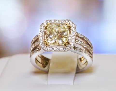Fancy Yellow Diamond 2.06 Carat Princess Cut 18 Karat White Gold Ladies Ring Custom Made by Danhov - Le Vive Jewelry in Riverside