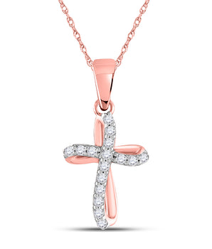 10K Rose Gold 1/10 Carat TW Diamond Gift Cross Pendant - Le Vive Jewelry in Riverside