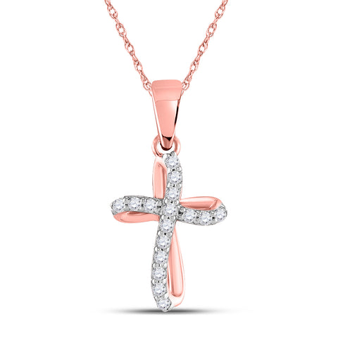 10K Rose Gold 1/10 Carat TW Diamond Gift Cross Pendant - Le Vive Jewelry in Riverside