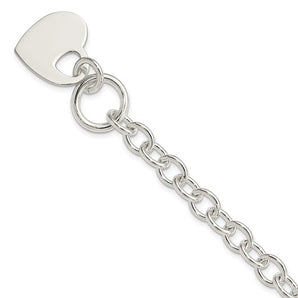 Sterling Silver Engraveable Heart Disc on Fancy Link Toggle Bracelet - Le Vive Jewelry in Riverside