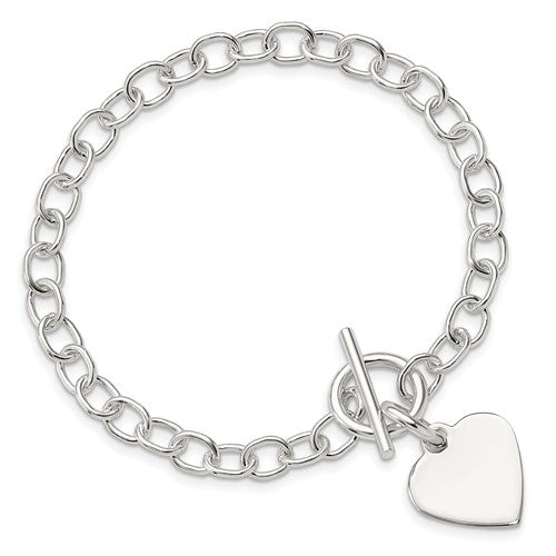 Sterling Silver Polished Engraveable Heart Charm Bracelet - Le Vive Jewelry in Riverside