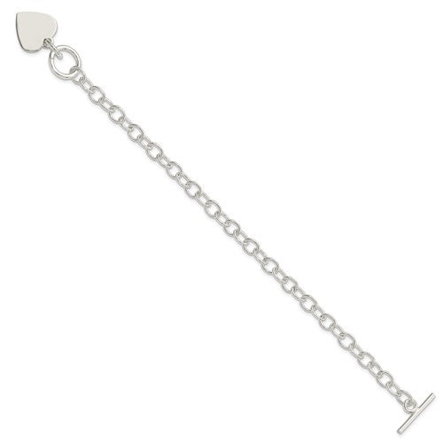 Sterling Silver Polished Engraveable Heart Charm Bracelet - Le Vive Jewelry in Riverside