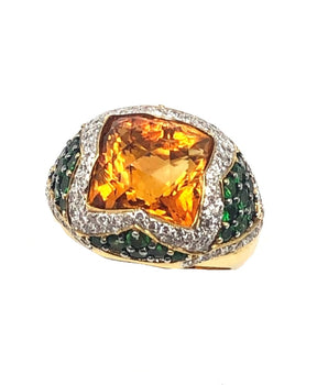 18K Yellow Gold Citrine Diamond & Tsavorite Ring - Le Vive Jewelry in Riverside