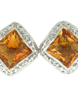 14k White Gold with Halo Citrine Earrings - Le Vive Jewelry in Riverside