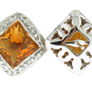 14k White Gold with Halo Citrine Earrings - Le Vive Jewelry in Riverside