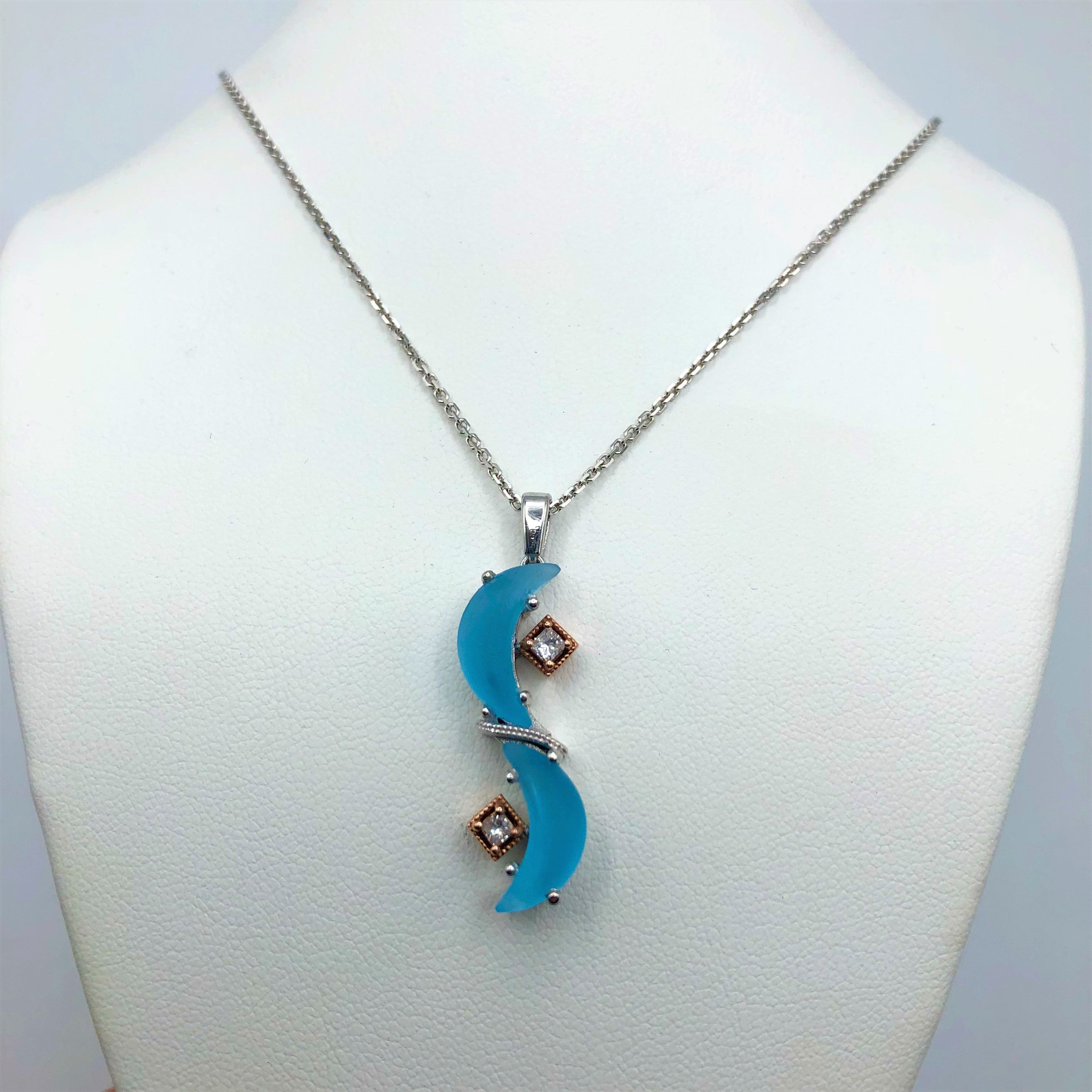 Blue Topaz Cresent Cut Pendant Mezzaluna Necklace - Le Vive Jewelry in Riverside
