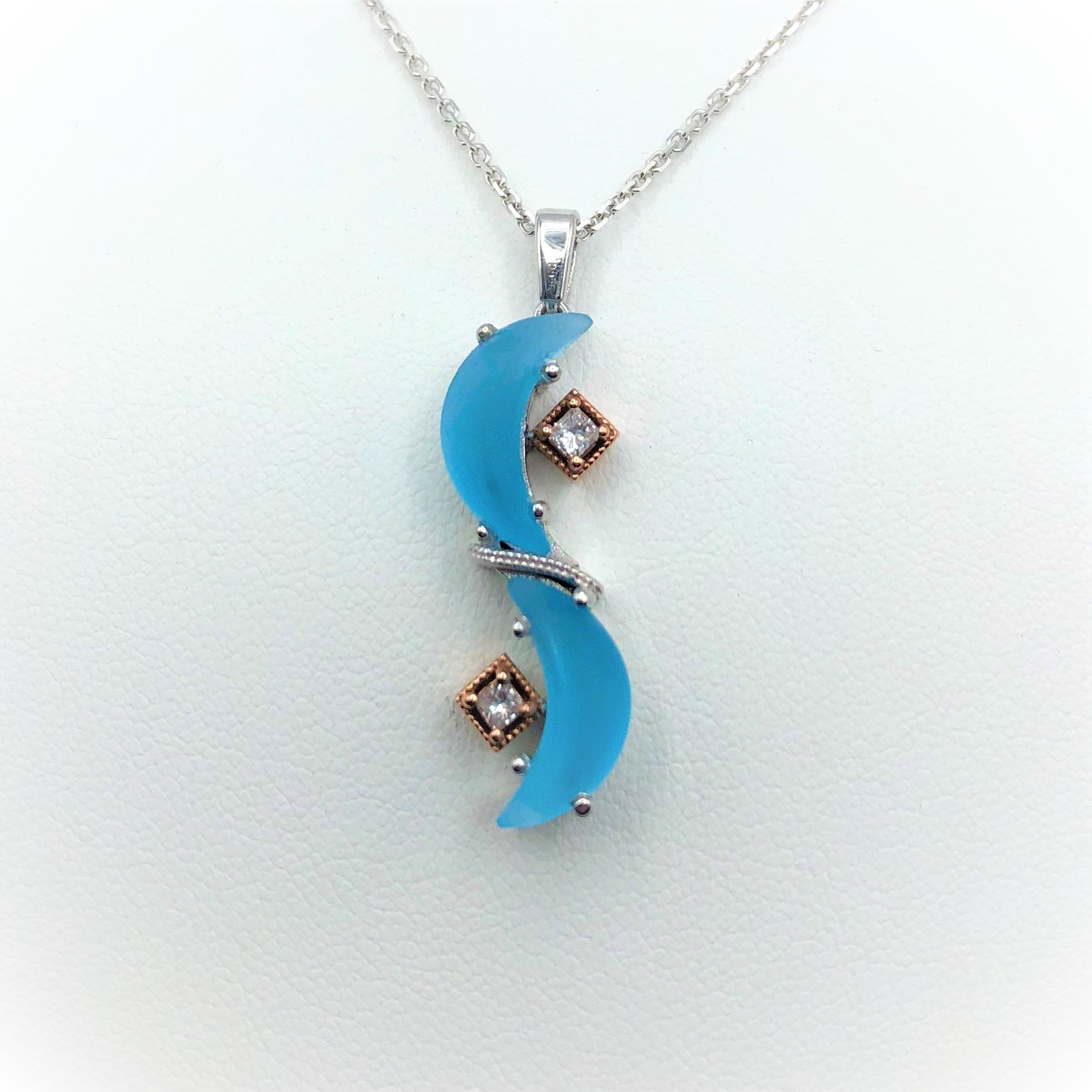 Blue Topaz Cresent Cut Pendant Mezzaluna Necklace - Le Vive Jewelry in Riverside
