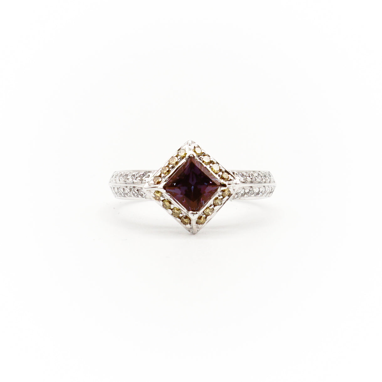 18k White Gold Princes-Cut Alexandrite And Diamond Halo Ring - Le Vive Jewelry in Riverside
