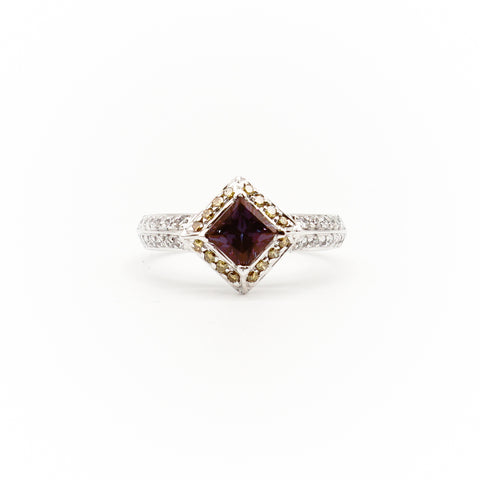 18k White Gold Princes-Cut Alexandrite And Diamond Halo Ring - Le Vive Jewelry in Riverside
