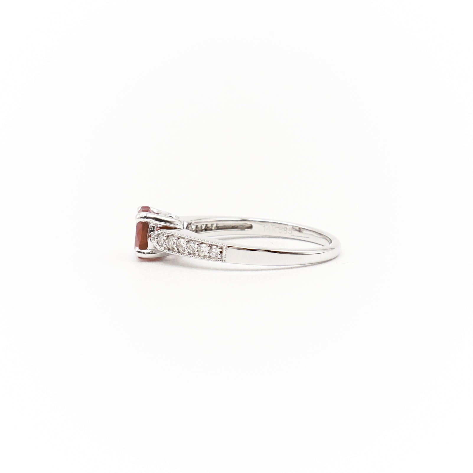 14k White Gold Heart Shape Ruby and Diamond Ring - Le Vive Jewelry in Riverside
