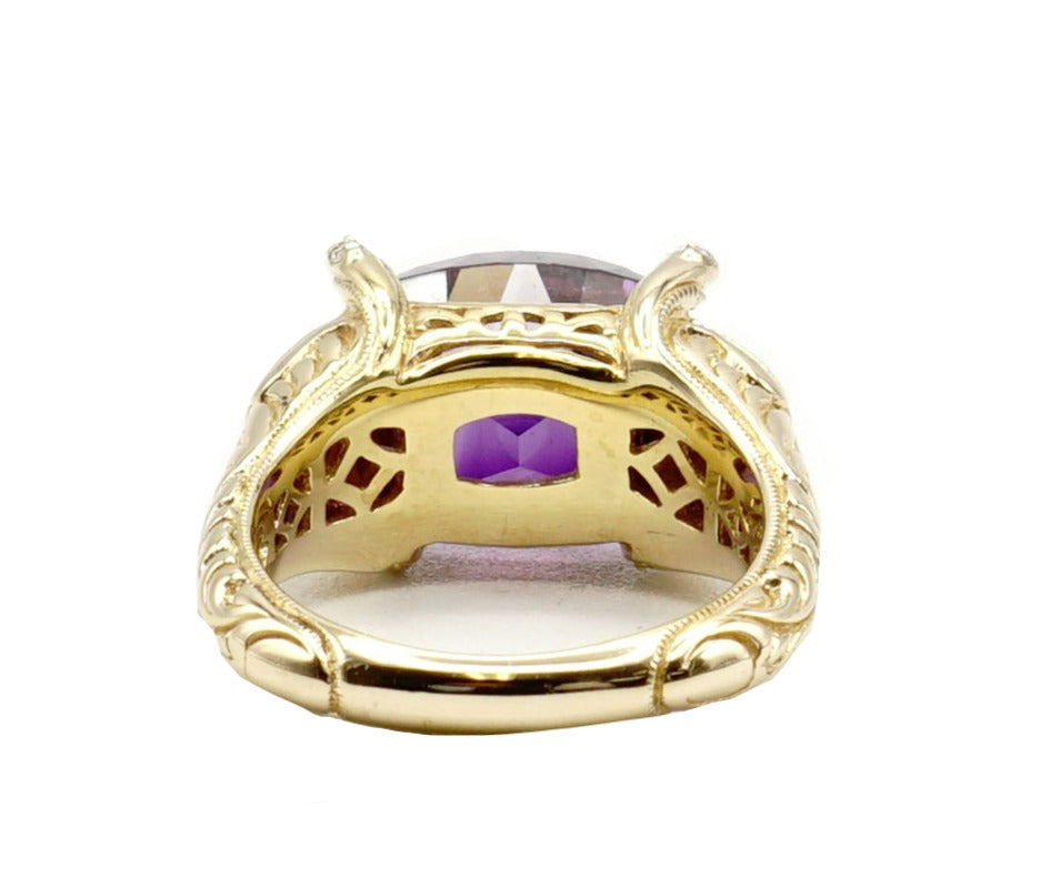 18k Gold with Amethyst Center Stone and Diamonds Ring - Le Vive Jewelry in Riverside