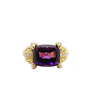 18k Gold with Amethyst Center Stone and Diamonds Ring - Le Vive Jewelry in Riverside