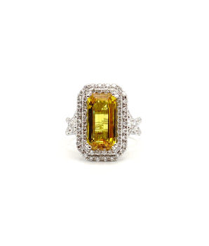 Yellow Sapphire & Diamond Master Piece Ladies Ring, 14 Karat White Gold - Le Vive Jewelry in Riverside