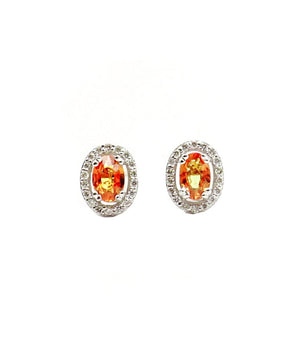 14K White Gold Orange Sapphire And Diamond Halo Stud Earrings - Le Vive Jewelry in Riverside