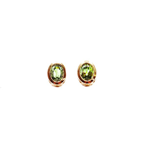 14K Rose Gold Green Oval Sapphire Bezel Stud Earrings - Le Vive Jewelry in Riverside