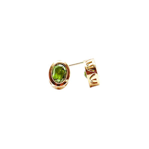 14K Rose Gold Green Oval Sapphire Bezel Stud Earrings - Le Vive Jewelry in Riverside