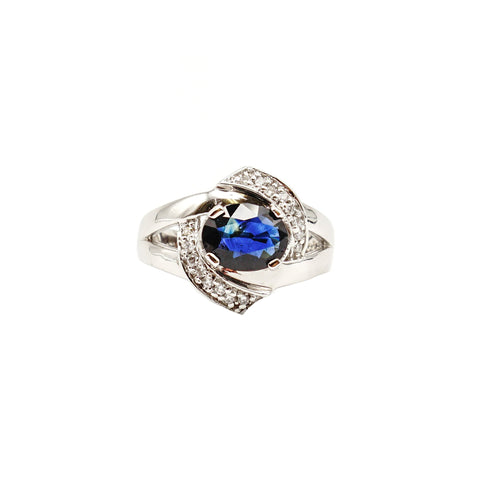14k White Gold Sapphire & Diamonds split shank Ring - Le Vive Jewelry in Riverside