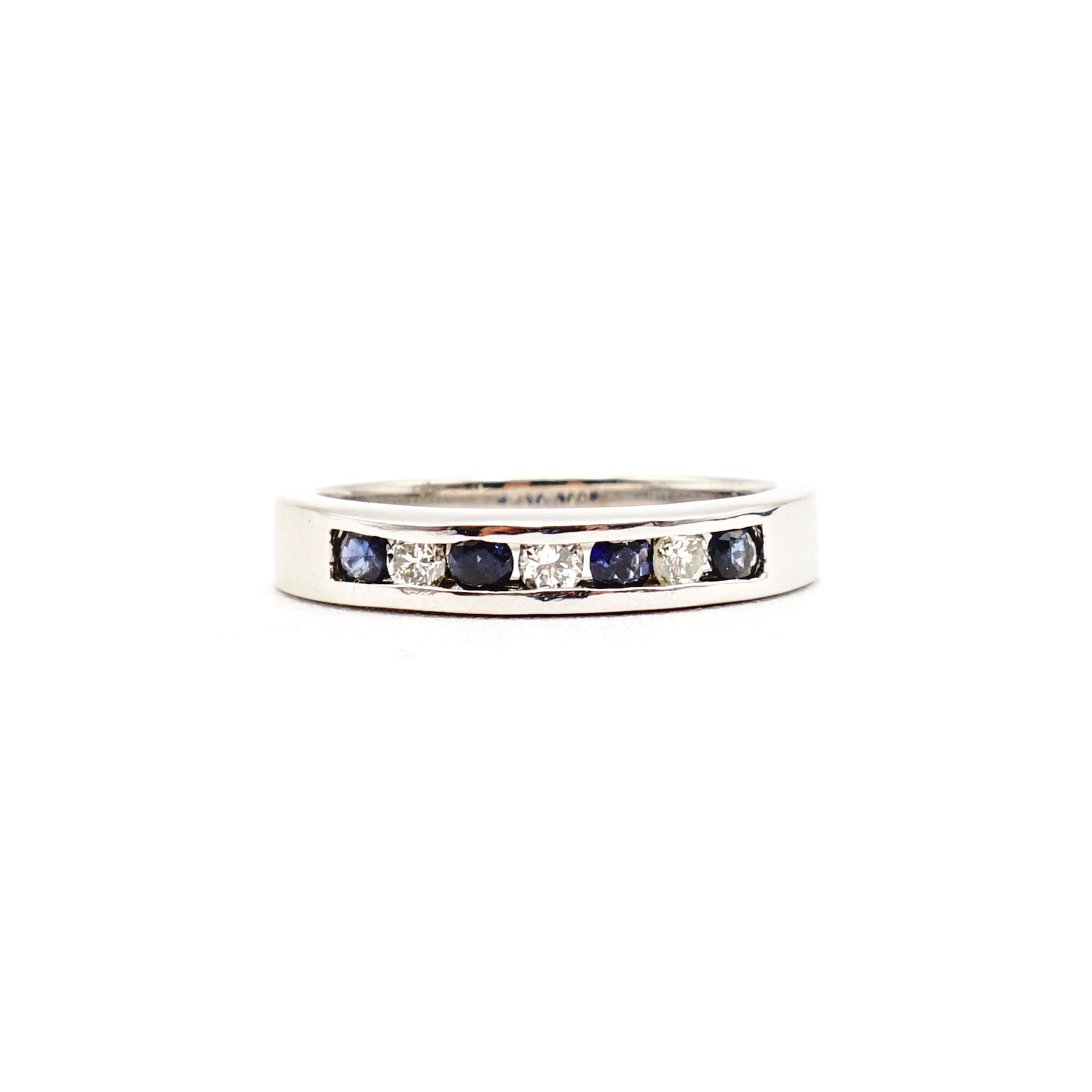 14k White Gold Sapphire And Diamond Band Channel Set - Le Vive Jewelry in Riverside