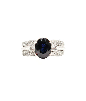 14K White Gold Sapphire And Diamonds Pave Wide Ring - Le Vive Jewelry in Riverside