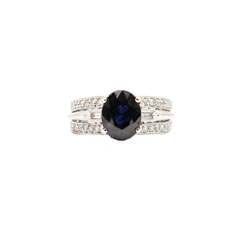 14K White Gold Sapphire And Diamonds Pave Wide Ring - Le Vive Jewelry in Riverside