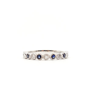 14k White Gold Sapphire And Diamond Band Mlligrain Bezel Set - Le Vive Jewelry in Riverside