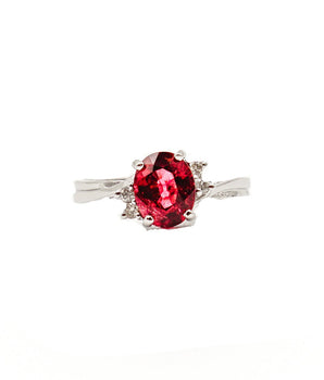 14K White Gold Oval Rhodolite, Rose Garnet, and Diamond Ring - Le Vive Jewelry in Riverside