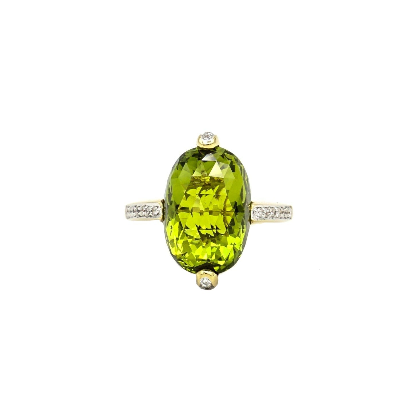 18K Yellow Gold Special Cut Peridot and Diamond Ring - Le Vive Jewelry in Riverside