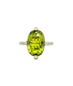 18K Yellow Gold Special Cut Peridot and Diamond Ring - Le Vive Jewelry in Riverside