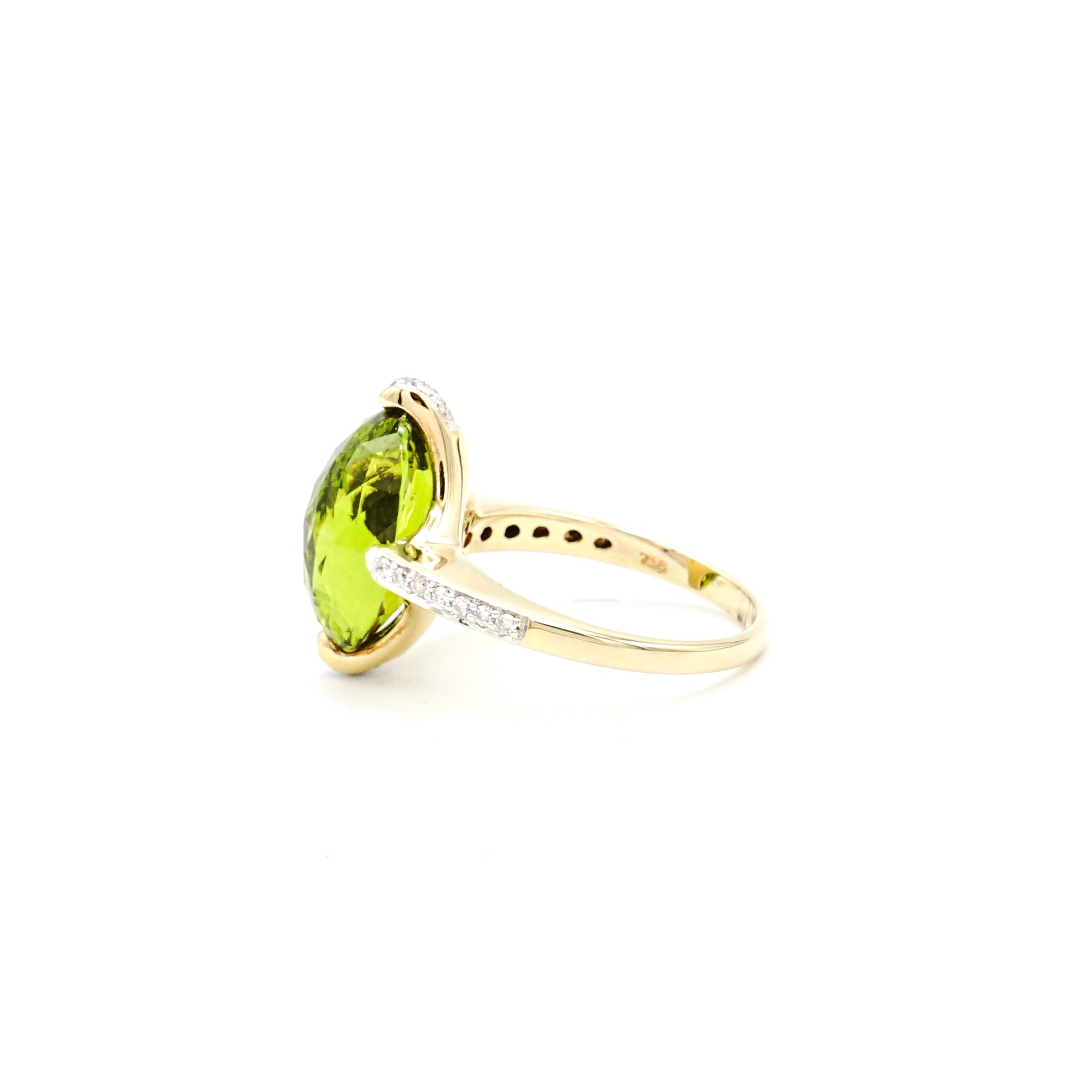 18K Yellow Gold Special Cut Peridot and Diamond Ring - Le Vive Jewelry in Riverside