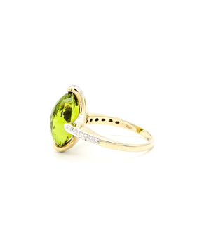 18K Yellow Gold Special Cut Peridot and Diamond Ring - Le Vive Jewelry in Riverside