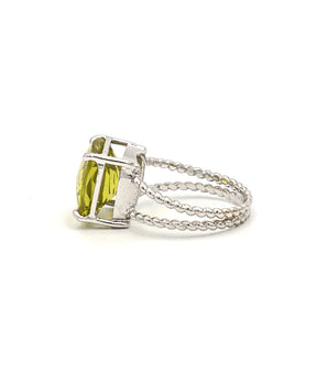 14K White Gold Lime Cushion Checkered Cut Citrine on Braided Ring - Le Vive Jewelry in Riverside