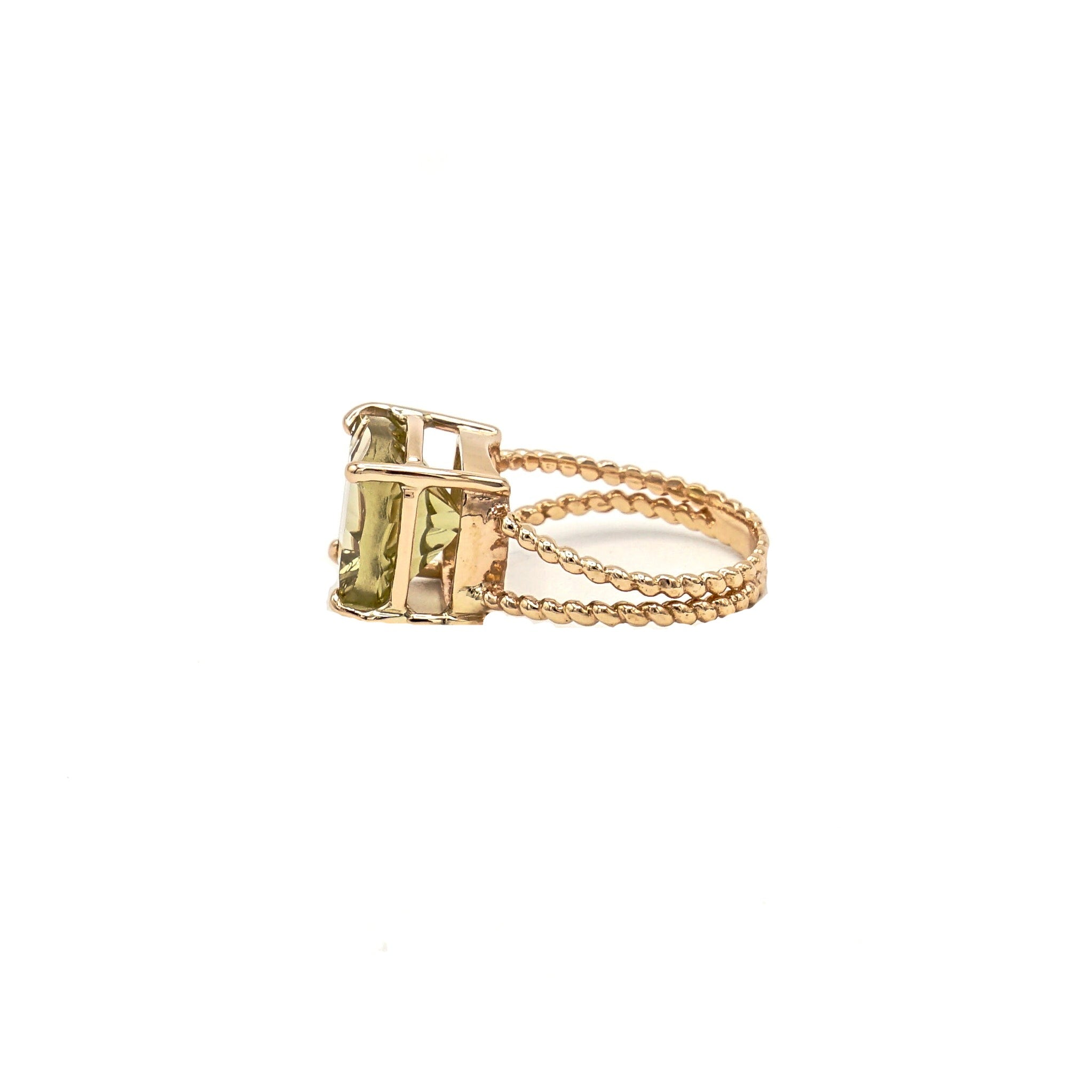 14K Rose Gold Special Cut Green Citrine on Braided Ring - Le Vive Jewelry in Riverside