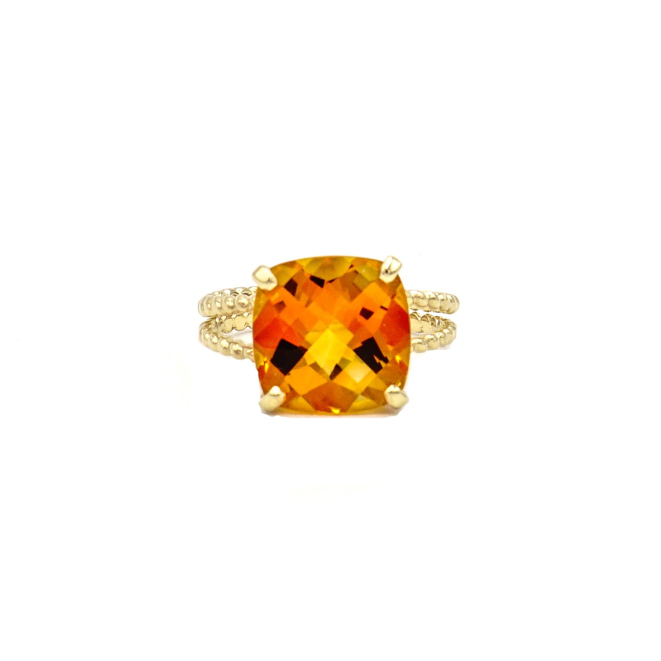 14k Yellow Gold Orange Cushion Cut Citrine on Braided Ring - Le Vive Jewelry in Riverside