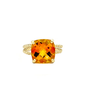 14k Yellow Gold Orange Cushion Cut Citrine on Braided Ring - Le Vive Jewelry in Riverside