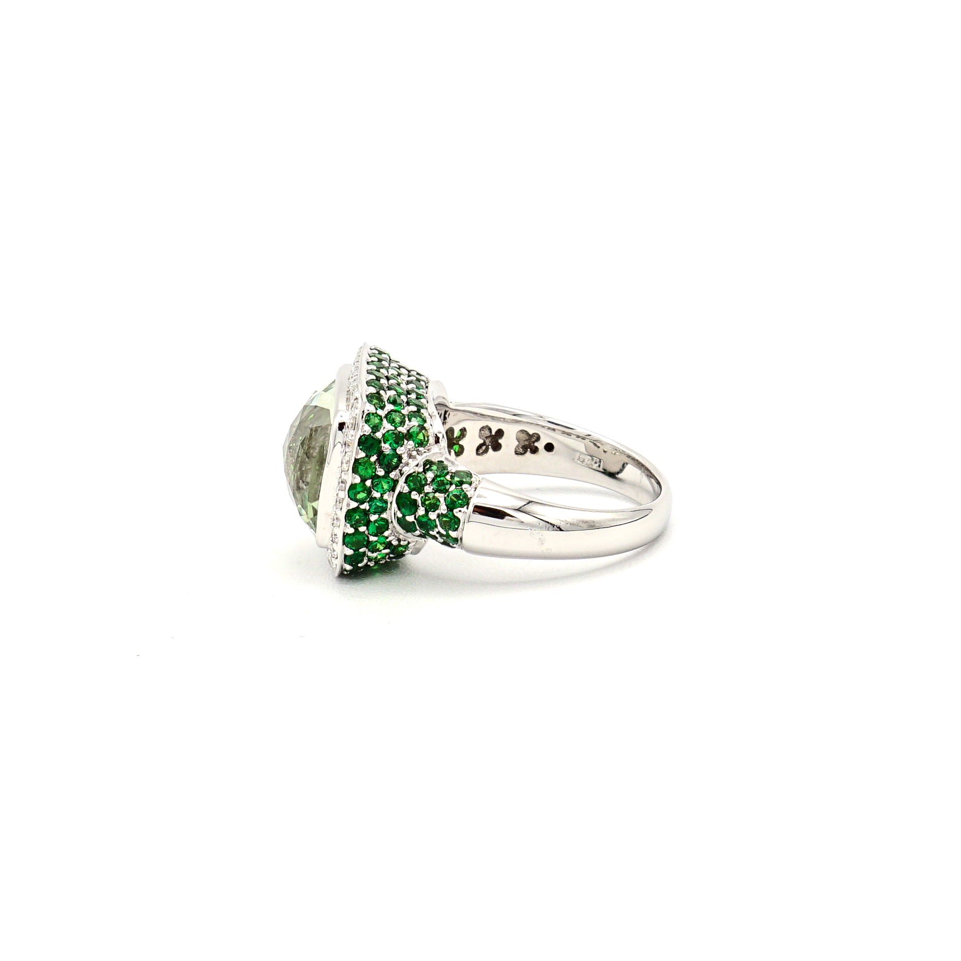 18k White Gold Prasiolite (Green Amethyst) With Diamonds and Tsavorite - Le Vive Jewelry in Riverside